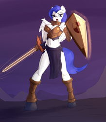 Size: 1769x2029 | Tagged: safe, artist:sapsan, imported from derpibooru, oc, oc:shining shield, anthro, pegasus, armor, shield, sword, unconvincing armor, weapon