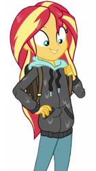 Size: 1536x2731 | Tagged: safe, editor:lonely fanboy48, imported from derpibooru, sunset shimmer, eqg summertime shorts, equestria girls, monday blues, background removed, clothes, happy, simple background, transparent background, wet, wet clothes, wet hair