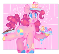 Size: 3253x2997 | Tagged: safe, artist:bunxl, imported from derpibooru, pinkie pie, earth pony, pony, cookie, cupcake, female, food, heart eyes, mare, smiling, solo, starry eyes, wingding eyes