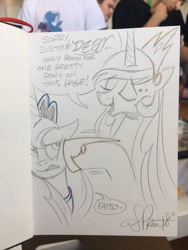 Size: 1536x2048 | Tagged: safe, artist:andypriceart, imported from derpibooru, princess celestia, princess luna, alicorn, pony, duo, eyes closed, female, mare, pushing, royal sisters, traditional art