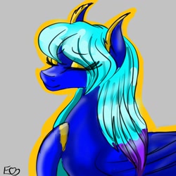 Size: 1500x1500 | Tagged: safe, artist:etochan13, imported from derpibooru, oc, oc only, oc:azure breeze, pegasus, pony, eyes closed, female, mare, signature, simple background, solo