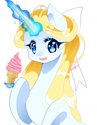 Size: 1024x1321 | Tagged: safe, artist:clefficia, imported from derpibooru, oc, oc only, oc:amethystecrivain, pony, blushing, female, food, ice cream, mare, solo
