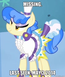 Size: 600x712 | Tagged: safe, edit, edited screencap, imported from derpibooru, screencap, sapphire shores, a dog and pony show, cropped, image macro, meme, memeful.com, missing