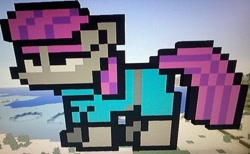 Size: 604x371 | Tagged: safe, artist:theanimefanz, imported from derpibooru, maud pie, minecraft, minecraft pixel art, pixel art, twitter link