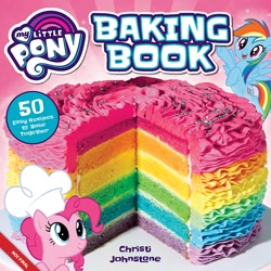 Size: 1400x1400 | Tagged: safe, imported from derpibooru, pinkie pie, rainbow dash, earth pony, pegasus, pony, my little pony baking book, baking book, book, book cover, cake, chef's hat, cookbook, cover, food, hat, official