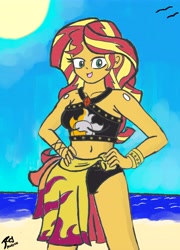 Size: 6320x8800 | Tagged: safe, artist:brekrofmadness, imported from derpibooru, sunset shimmer, equestria girls, equestria girls series, forgotten friendship, absurd resolution, belly button, bikini, clothes, female, midriff, solo, swimsuit, traditional art