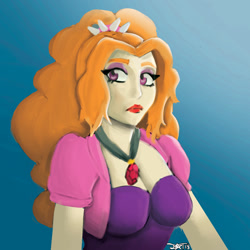 Size: 1280x1280 | Tagged: safe, artist:kazabomb, imported from derpibooru, adagio dazzle, equestria girls, blue background, female, lipstick, painting, simple background, solo