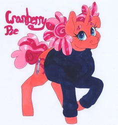 Size: 1868x1976 | Tagged: safe, artist:frozensoulpony, imported from derpibooru, oc, oc only, oc:cranberry pie, pony, unicorn, clothes, female, filly, offspring, parent:party favor, parent:pinkie pie, parents:partypie, solo, sweater, traditional art