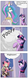 Size: 1736x4704 | Tagged: safe, artist:otakuap edit, imported from derpibooru, princess celestia, twilight sparkle, celestia's true form, comic, crossover, exploitable meme, forced meme, magilou mayvin, meme, tales of berseria