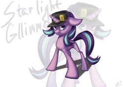 Size: 3508x2480 | Tagged: safe, artist:sharpy, imported from derpibooru, starlight glimmer, pony, unicorn, female, hat, jojo's bizarre adventure, jotaro kujo, solo, zoom layer