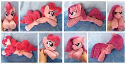 Size: 1600x810 | Tagged: safe, artist:equinepalette, imported from derpibooru, pinkie pie, earth pony, pony, beanie (plushie), duality, female, hand, irl, mare, photo, pinkamena diane pie, plushie