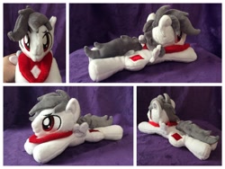 Size: 3600x2700 | Tagged: safe, artist:equinepalette, imported from derpibooru, oc, oc only, oc:bandy, pegasus, pony, beanie (plushie), clothes, hand, irl, male, photo, plushie, prone, scarf, solo, stallion