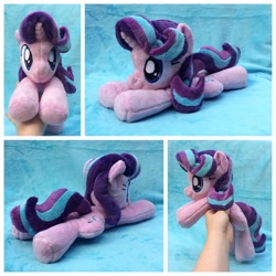 Size: 1024x1024 | Tagged: safe, artist:equinepalette, imported from derpibooru, starlight glimmer, pony, unicorn, beanie (plushie), female, hand, irl, mare, photo, plushie, prone, solo