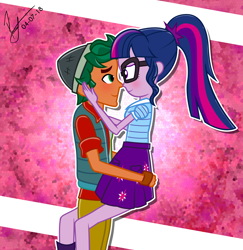 Size: 5351x5514 | Tagged: safe, artist:paulysentry, deleted from derpibooru, imported from derpibooru, sci-twi, timber spruce, twilight sparkle, equestria girls, equestria girls series, absurd resolution, blushing, cute, female, looking at each other, male, shipping, straight, timbertwi