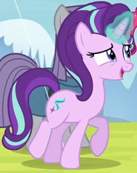 Size: 343x432 | Tagged: safe, imported from derpibooru, screencap, starlight glimmer, pony, unicorn, rock solid friendship, cropped, female, glowing horn, mare, offscreen character, solo