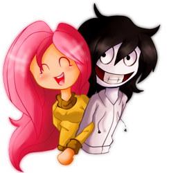 Size: 562x576 | Tagged: safe, artist:roselladoll1, imported from derpibooru, fluttershy, human, creepypasta, humanized, jeff the killer, meme, simple background, transparent background