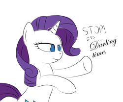 Size: 5000x4168 | Tagged: safe, artist:up-world, imported from derpibooru, rarity, pony, unicorn, :t, absurd resolution, darling, female, hammer time, mc hammer, raised hoof, simple background, solo, song reference, stop, text, u can't touch this, white background