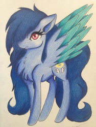 Size: 1024x1365 | Tagged: safe, artist:luxiwind, deleted from derpibooru, imported from derpibooru, oc, oc:blur breeze, pegasus, pony, female, mare, solo, traditional art, two toned wings