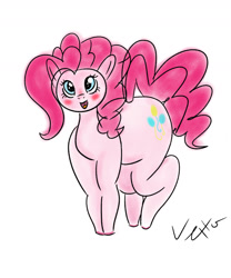 Size: 1500x1800 | Tagged: safe, artist:vexxo-doodles, imported from derpibooru, pinkie pie, blushing, chubby, cute, cutie mark, simple background, smiling, white background, wide hips