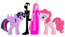 Size: 4112x2352 | Tagged: safe, imported from derpibooru, pinkie pie, twilight sparkle, alicorn, demon, earth pony, pony, adventure time, crossover, humanoid, hynden walch, lauren faust, nergal, princess bubblegum, steve burns, the grim adventures of billy and mandy, twilight sparkle (alicorn), voice actor