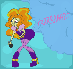 Size: 3000x2839 | Tagged: safe, artist:da-fuze, imported from derpibooru, adagio dazzle, equestria girls, awkward, awkward pose, cross-eyed, embarrassed, fart, fart noise, female, hand on stomach, it came from deviantart, microphone, onomatopoeia, solo, sound effects