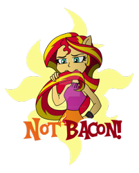 Size: 1024x1273 | Tagged: safe, artist:niban-destikim, imported from derpibooru, sunset shimmer, equestria girls, rainbow rocks, bacon hair, deviantart watermark, female, obtrusive watermark, ponied up, pony ears, simple background, solo, tasting, transparent background, watermark