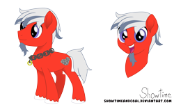 Size: 7463x4500 | Tagged: safe, artist:showtimeandcoal, imported from derpibooru, oc, oc only, oc:mandaes ironheart, earth pony, pony, absurd resolution, chains, chainsaw, colt, commission, digital, digital art, facial hair, goatee, jewelry, male, movie accurate, necklace, reference, reference sheet, simple background, solo, stallion, style, transparent background, ych result