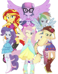 Size: 702x892 | Tagged: safe, artist:php77, edit, edited edit, editor:php77, imported from derpibooru, applejack, fluttershy, rainbow dash, rarity, sunset shimmer, twilight sparkle, alicorn, equestria girls, fall formal outfits, glasses, i can't believe it's not sci-twi, ponied up, simple background, transparent background, twilight sparkle (alicorn), twilight's professional glasses