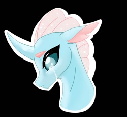 Size: 1241x1144 | Tagged: safe, artist:evergreen-gemdust, imported from derpibooru, ocellus, changedling, changeling, black background, crying, female, sad, simple background, solo