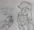 Size: 834x751 | Tagged: safe, artist:kabayo, imported from derpibooru, applejack, oc, oc:anon, earth pony, human, pony, blushing, cowboy hat, female, freckles, grayscale, happy, hat, mare, marriage proposal, monochrome, pencil drawing, ring, simple background, stetson, traditional art, white background