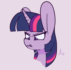 Size: 846x825 | Tagged: safe, artist:loneless-art, imported from derpibooru, twilight sparkle, pony, bust, female, horn, mare, scrunchy face, signature, simple background, solo, twilight is not amused, twilight sparkle is not amused, unamused