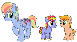 Size: 1425x777 | Tagged: safe, artist:karmadash, imported from derpibooru, oc, oc only, oc:apple crumble, oc:apple crunch, oc:zapple, oc:zappletta, foal, male, offspring, parent:big macintosh, parent:rainbow dash, parents:rainbowmac, redesign, simple background, transparent background