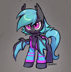 Size: 2026x2040 | Tagged: safe, artist:dawnfire, imported from derpibooru, oc, oc only, oc:moondrive, bat pony, pony, abstract background, bat pony oc, clothes, fangs, slit eyes, slit pupils, solo