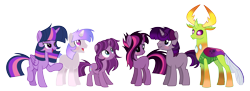 Size: 6416x2344 | Tagged: dead source, safe, artist:rainbows-skies, artist:thesmall-artist, imported from derpibooru, thorax, twilight sparkle, oc, oc:heaven sprinkle, oc:midnight chasm, oc:starpop twist, oc:stella nyx magic, alicorn, changedling, changeling, pony, female, king thorax, magical lesbian spawn, male, offspring, parent:tempest shadow, parent:thorax, parent:twilight sparkle, parents:tempestlight, parents:twirax, shipping, simple background, straight, transparent background, twilight sparkle (alicorn), twirax