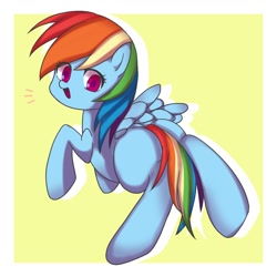 Size: 1000x1000 | Tagged: safe, artist:770nanao15, imported from derpibooru, rainbow dash, pegasus, pony, female, looking at you, looking back, looking back at you, mare, simple background, solo