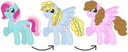 Size: 2028x834 | Tagged: safe, artist:kindheart525, imported from derpibooru, minty, oc, oc:confetti surprise, earth pony, pegasus, pony, kindverse, offspring, parent:cheese sandwich, parent:pinkie pie, parents:cheesepie, then and now