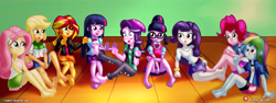 Size: 8000x3000 | Tagged: safe, artist:dieart77, imported from derpibooru, applejack, fluttershy, pinkie pie, rainbow dash, rarity, sci-twi, starlight glimmer, sunset shimmer, twilight sparkle, alicorn, equestria girls, barefoot, clothes, commission, feet, fetish, foot fetish, humane five, humane seven, humane six, twilight sparkle (alicorn), twolight