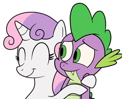 Size: 2149x1741 | Tagged: safe, artist:eagc7, imported from derpibooru, spike, sweetie belle, dragon, unicorn, cute, daaaaaaaaaaaw, female, filly, hug, male, shipping, simple background, smiling, spikebelle, straight, transparent background