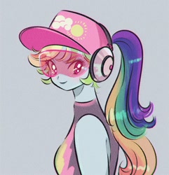 Size: 640x664 | Tagged: safe, artist:mmoriqomm, imported from derpibooru, rainbow dash, equestria girls, equestria girls series, baseball cap, cap, clothes, female, hat, headphones, looking at you, solo