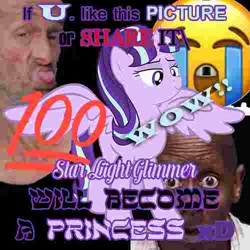 Size: 500x500 | Tagged: safe, artist:bigrigs, imported from derpibooru, starlight glimmer, alicorn, pony, unicorn, alicornified, crying emoji, dank memes, exploitable meme, glimmerposting, low quality, meme, needs more jpeg, princess starlight glimmer, race swap, shitposting, starlicorn, this will end in communism, wow!, xd, xk-class end-of-the-world scenario, 💯, 😭
