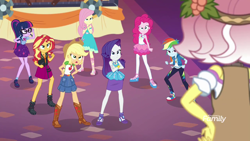 Size: 1280x720 | Tagged: safe, imported from derpibooru, screencap, applejack, fluttershy, pinkie pie, rainbow dash, rarity, sci-twi, sunset shimmer, twilight sparkle, vignette valencia, equestria girls, equestria girls series, rollercoaster of friendship, converse, discovery family logo, female, geode of empathy, geode of fauna, geode of shielding, geode of sugar bombs, geode of super speed, geode of super strength, geode of telekinesis, humane five, humane seven, humane six, magical geodes, shoes