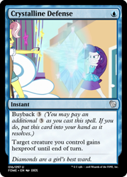 Size: 375x523 | Tagged: safe, edit, imported from derpibooru, rarity, vignette valencia, equestria girls, equestria girls series, rollercoaster of friendship, ccg, geode of shielding, magic, magic the gathering, phone, trading card, trading card edit