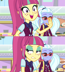 Size: 960x1072 | Tagged: safe, imported from derpibooru, screencap, sour sweet, sugarcoat, dance magic, equestria girls, spoiler:eqg specials, bipolar, bowtie, clothes, crystal prep academy uniform, faic, freckles, pigtails, ponytail, school uniform, twintails