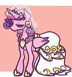 Size: 540x577 | Tagged: safe, artist:incapacitatedvixen, imported from derpibooru, princess cadance, queen chrysalis, alicorn, pony, clothes, dress, fake cadance, female, mare, princess of love, royalty, solo, this day aria, wedding dress, wedding veil