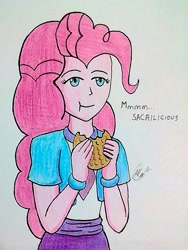 Size: 1747x2326 | Tagged: safe, artist:php71, deleted from derpibooru, imported from derpibooru, pinkie pie, equestria girls, colored, colored sketch, food, homer simpson, parody, solo, test, the simpsons, traditional art, waffle