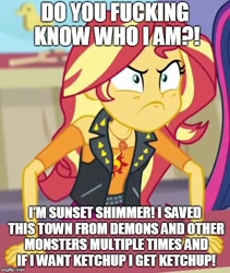 Size: 500x593 | Tagged: safe, edit, edited screencap, imported from derpibooru, screencap, sunset shimmer, equestria girls, equestria girls series, rollercoaster of friendship, cropped, do i look angry, vulgar