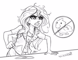 Size: 3300x2550 | Tagged: safe, artist:imdrunkontea, imported from derpibooru, sunset shimmer, bird, parakeet, equestria girls, equestria girls series, rollercoaster of friendship, spoiler:eqg specials, angry, black and white, female, geode of empathy, grayscale, gritted teeth, it's not about the parakeet, magical geodes, messy hair, monochrome, scene interpretation, sketch, solo