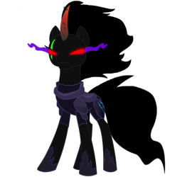 Size: 874x915 | Tagged: safe, artist:venjix5, imported from derpibooru, king sombra, tempest shadow, pony, unicorn, armor, blank eyes, colored horn, corrupted, curved horn, eye scar, female, glowing scar, her body has been possessed by sombra, horn, mare, possessed, red eyes, scar, simple background, solo, sombra eyes, sombra's horn, tempest gets her horn back, tempest with sombra's horn, transparent background, well shit, xk-class end-of-the-world scenario