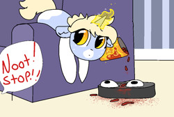 Size: 940x630 | Tagged: safe, artist:nootaz, imported from derpibooru, oc, oc:nootaz, pony, cheetos, messy, roomba