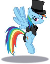 Size: 776x1000 | Tagged: safe, artist:phucknuckl, imported from derpibooru, rainbow dash, pony, clothes, female, hat, simple background, solo, suit, top hat, transparent background, vector